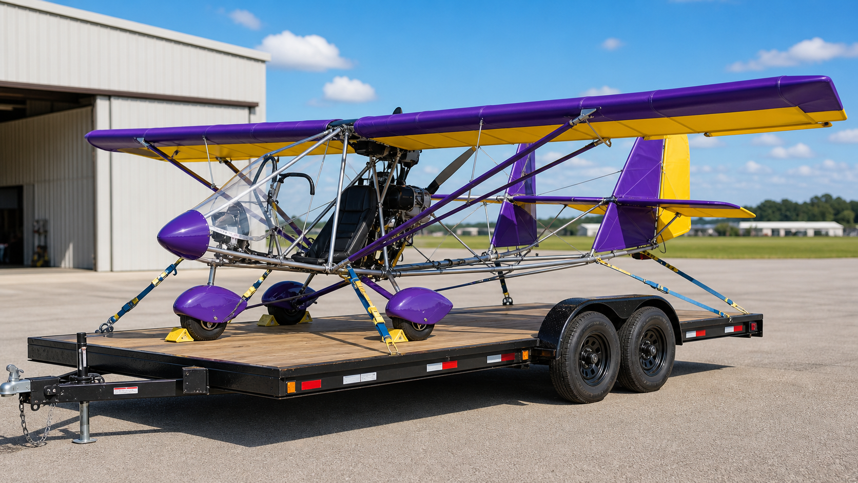 Ultralight aircraft on delivery trailer
