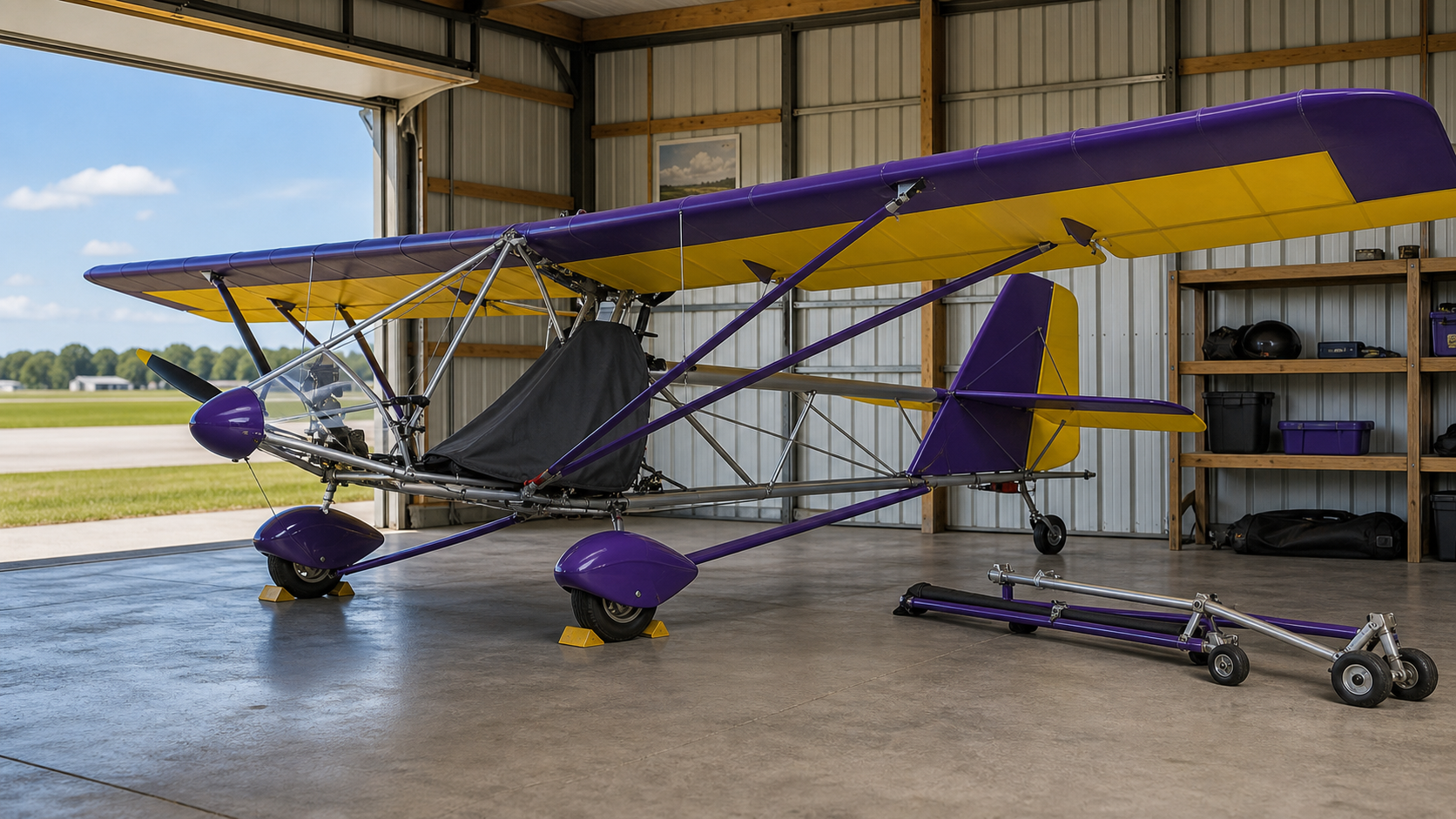 Ultralight aircraft in private hangar storage